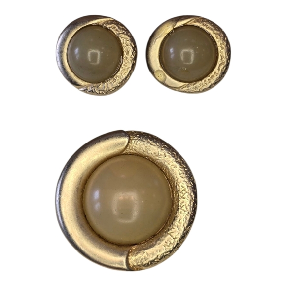 Ernst Gideon Bek Gold Green Vintage Brooch Earring Set - Picture 2 of 6